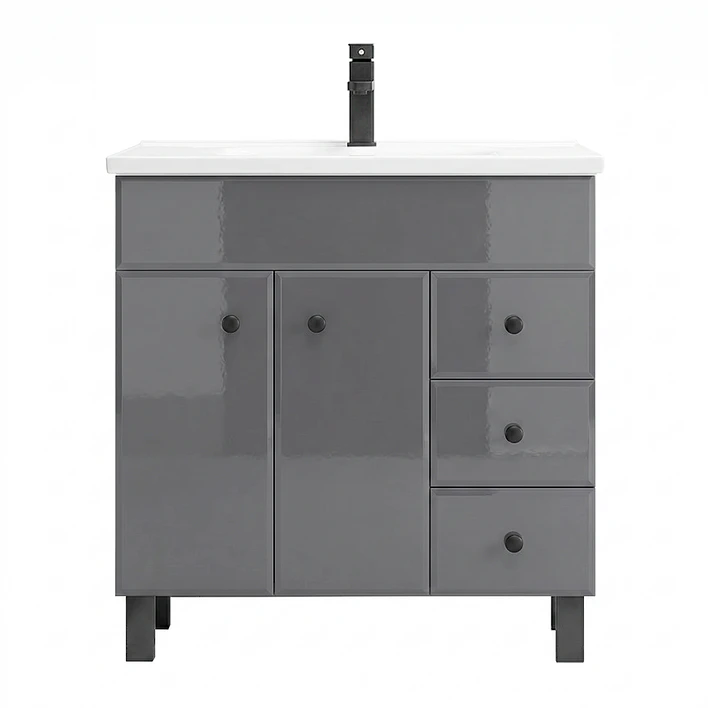 Mueble Vanitorio Gris con Patas + Cubierta de Loza Plana 80x47x80 cm 1