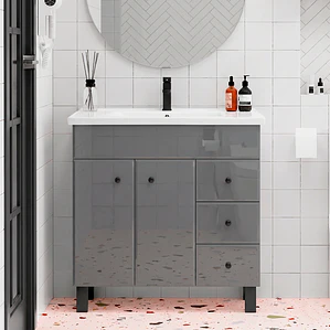 Mueble Vanitorio Gris con Patas + Cubierta de Loza Plana 80x47x80 cm