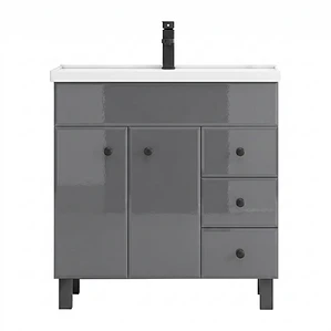 Mueble Vanitorio Gris con Patas + Cubierta de Loza Semi Plana 80x47x80 cm