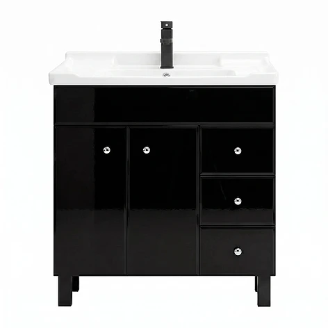 Mueble Vanitorio Negro con Patas + Cubierta de Loza 856 Relieve 80x47x80 cm 1