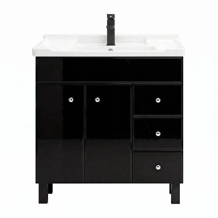 Mueble Vanitorio Negro con Patas + Cubierta de Loza 856 Relieve 80x47x80 cm 1
