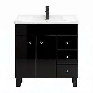 Mueble Vanitorio Negro con Patas + Cubierta de Loza 856 Relieve 80x47x80 cm