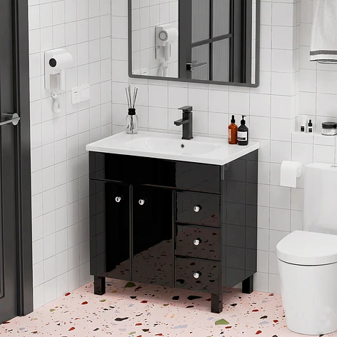 Mueble Vanitorio Negro con Patas + Cubierta de Loza Plana 80x47x80 cm 4