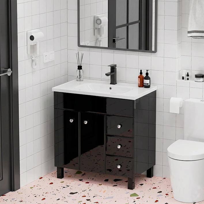 Mueble Vanitorio Negro con Patas + Cubierta de Loza Plana 80x47x80 cm 4