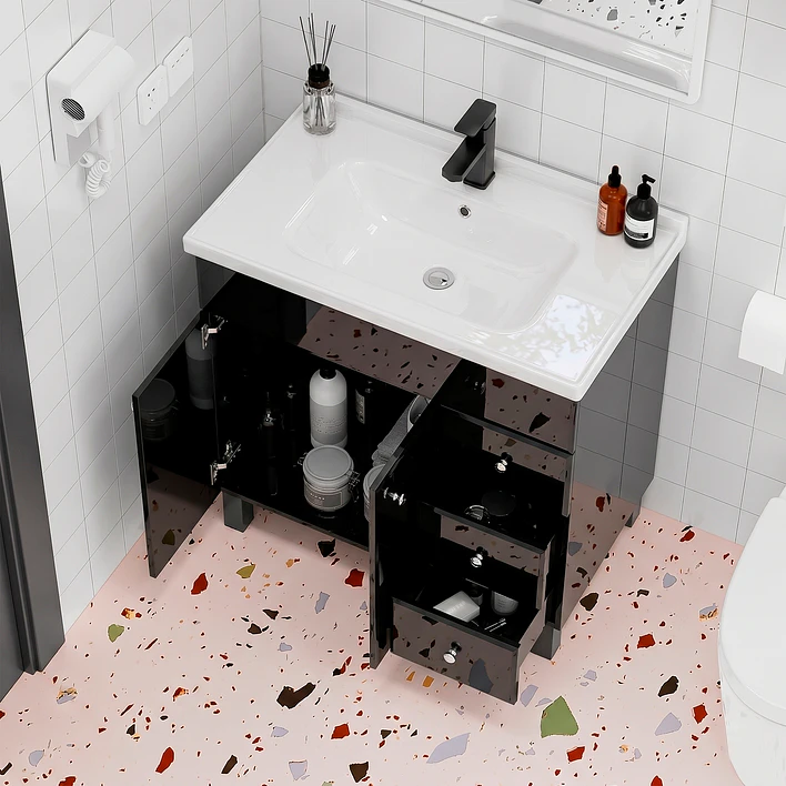 Mueble Vanitorio Negro con Patas + Cubierta de Loza Plana 80x47x80 cm 5