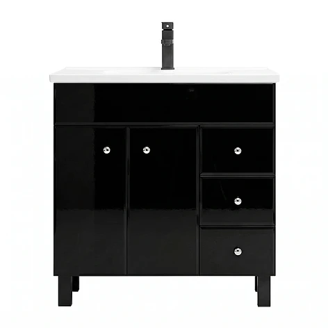 Mueble Vanitorio Negro con Patas + Cubierta de Loza Plana 80x47x80 cm 1