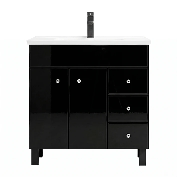 Mueble Vanitorio Negro con Patas + Cubierta de Loza Plana 80x47x80 cm 1