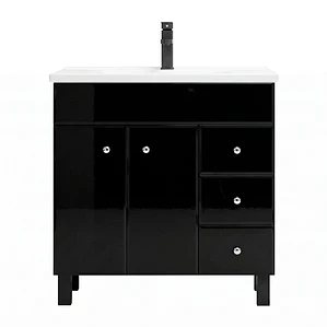Mueble Vanitorio Negro con Patas + Cubierta de Loza Plana 80x47x80 cm