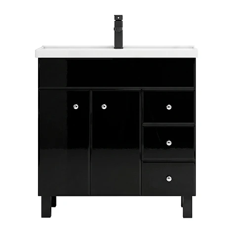 Mueble Vanitorio Negro con Patas + Cubierta de Loza Semi Plana 80x47x80 cm 1