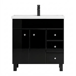 Mueble Vanitorio Negro con Patas + Cubierta de Loza Semi Plana 80x47x80 cm