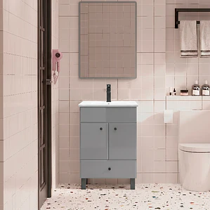 Mueble Vanitorio Gris con Patas + Cubierta de Loza Plana 50x40x80 cm