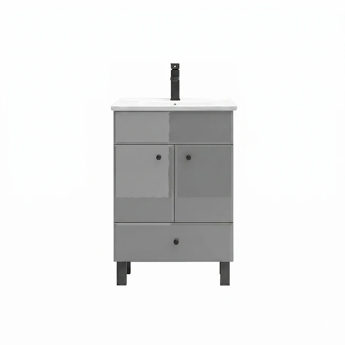 Mueble Vanitorio Gris con Patas + Cubierta de Loza Plana 50x40x80 cm 1