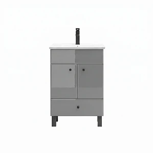 Mueble Vanitorio Gris con Patas + Cubierta de Loza Plana 50x40x80 cm