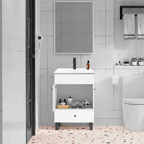 Mueble Vanitorio Blanco con Patas + Cubierta de Loza Plana 50x40x80 cm 3
