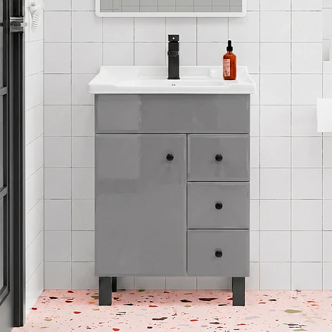 Mueble Vanitorio Gris con Patas + Cubierta de Loza 856 Relieve 70x47x80 cm 2