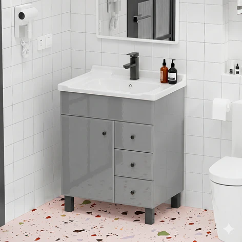 Mueble Vanitorio Gris con Patas + Cubierta de Loza 856 Relieve 70x47x80 cm 5