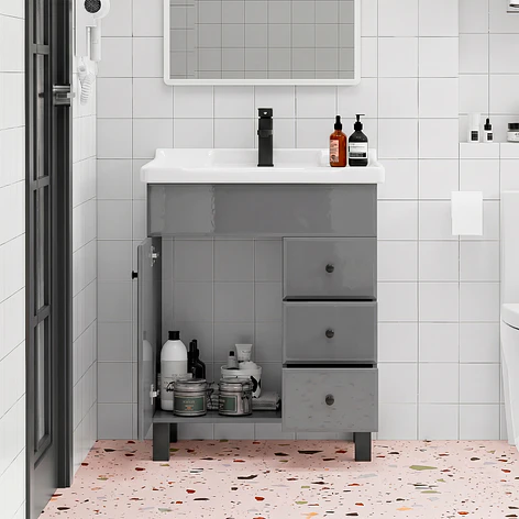 Mueble Vanitorio Gris con Patas + Cubierta de Loza 856 Relieve 70x47x80 cm 3