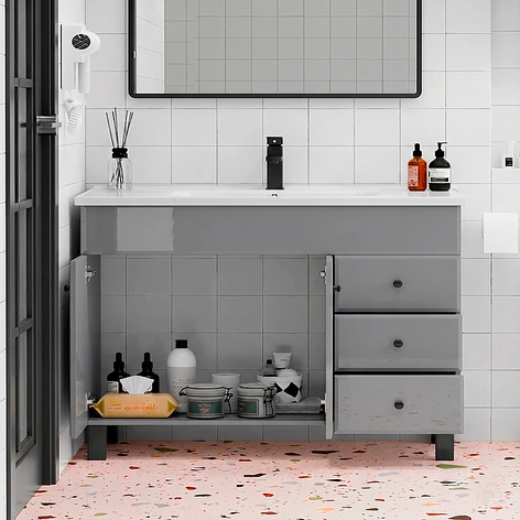 Mueble Vanitorio Joytek Gris con Patas + Cubierta de Loza 120x47x80 cm 3