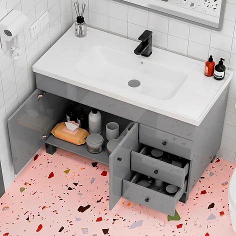 Mueble Vanitorio Joytek Gris con Patas + Cubierta de Loza 120x47x80 cm 5