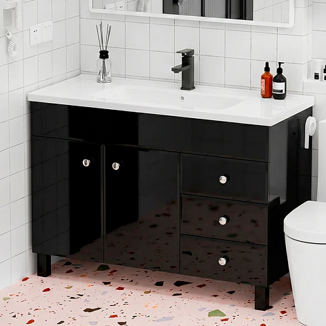 Mueble Vanitorio Joytek Negro con Patas + Cubierta de Loza 120x47x80 cm 4