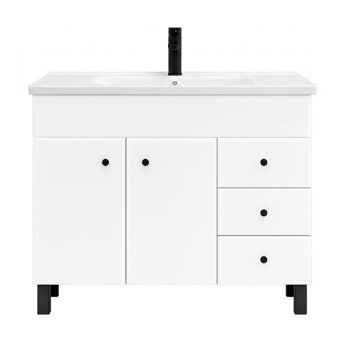 Mueble Vanitorio Joytek Blanco con Patas + Cubierta de Loza 100x47x80 cm 6