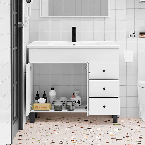 Mueble Vanitorio Joytek Blanco con Patas + Cubierta de Loza 100x47x80 cm 7