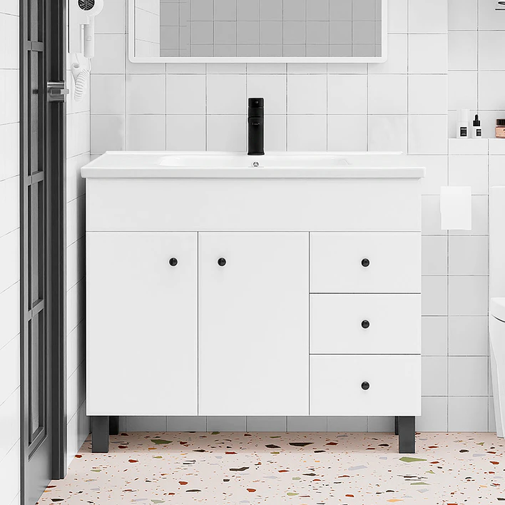 Mueble Vanitorio Joytek Blanco con Patas + Cubierta de Loza 100x47x80 cm 9