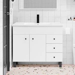 Mueble Vanitorio Joytek Blanco con Patas + Cubierta de Loza Plana 100x47x80 cm