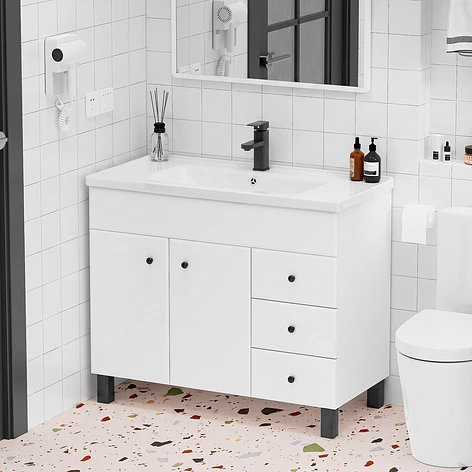 Mueble Vanitorio Joytek Blanco con Patas + Cubierta de Loza 100x47x80 cm 10