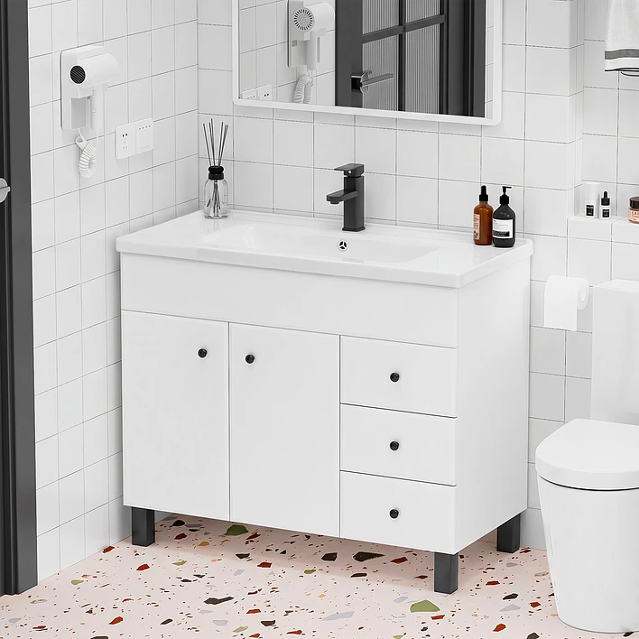 Mueble Vanitorio Joytek Blanco con Patas + Cubierta de Loza 100x47x80 cm 10
