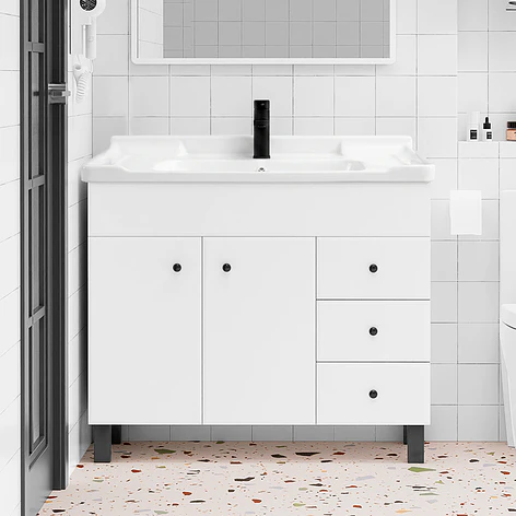 Mueble Vanitorio Joytek Blanco con Patas + Cubierta de Loza 100x47x80 cm 12