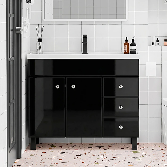 Mueble Vanitorio Joytek Negro con Patas + Cubierta de Loza 100x47x80 cm 2