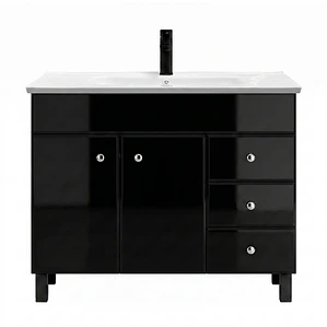 Mueble Vanitorio Joytek Negro con Patas + Cubierta de Loza Plana 100x47x80 cm