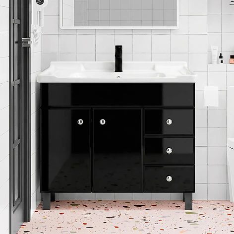 Mueble Vanitorio Joytek Negro con Patas + Cubierta de Loza 100x47x80 cm 12