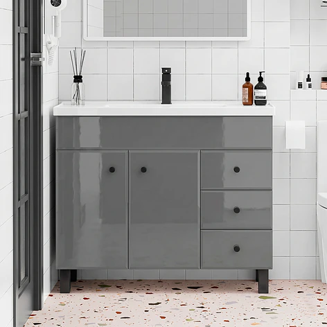 Mueble Vanitorio Joytek Gris con Patas + Cubierta de Loza 100x47x80 cm 2