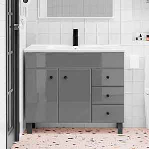 Mueble Vanitorio Joytek Gris con Patas + Cubierta de Loza Plana 100x47x80 cm