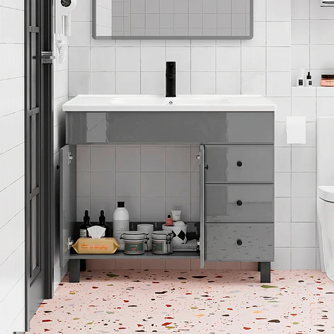 Mueble Vanitorio Joytek Gris con Patas + Cubierta de Loza 100x47x80 cm 8