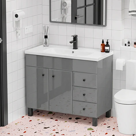 Mueble Vanitorio Joytek Gris con Patas + Cubierta de Loza 100x47x80 cm 9