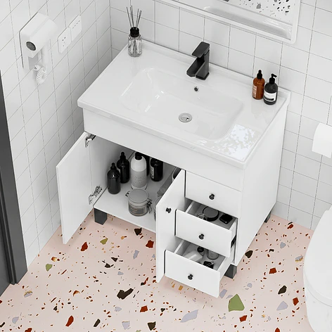 Mueble Vanitorio Joytek Blanco con Patas + Cubierta de Loza 80x47x80 cm 5