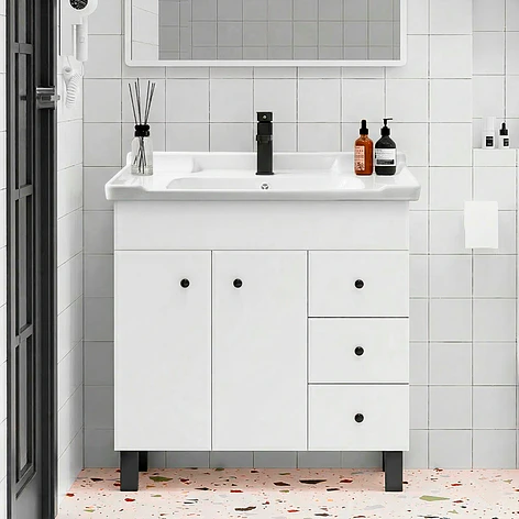 Mueble Vanitorio Joytek Blanco con Patas + Cubierta de Loza 80x47x80 cm 12