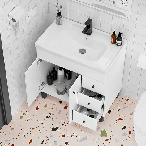 Mueble Vanitorio Joytek Blanco con Patas + Cubierta de Loza 80x47x80 cm 15