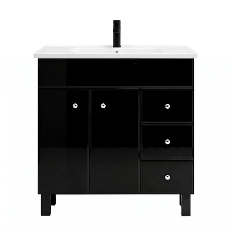 Mueble Vanitorio Negro con Patas + Cubierta de Loza 80x47x80 cm 1