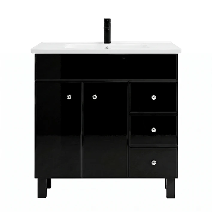 Mueble Vanitorio Negro con Patas + Cubierta de Loza 80x47x80 cm 1