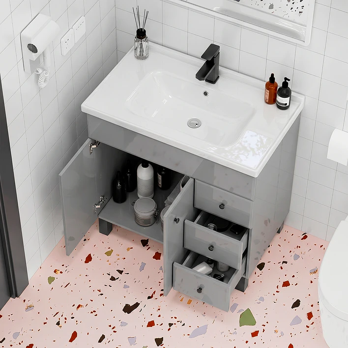 Mueble Vanitorio Joytek Gris con Patas + Cubierta de Loza 80x47x80 cm 5
