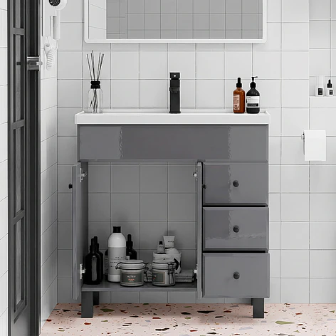 Mueble Vanitorio Joytek Gris con Patas + Cubierta de Loza 80x47x80 cm 8