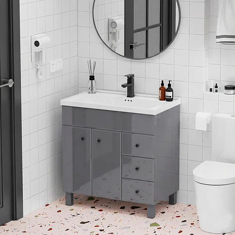 Mueble Vanitorio Joytek Gris con Patas + Cubierta de Loza 80x47x80 cm 9