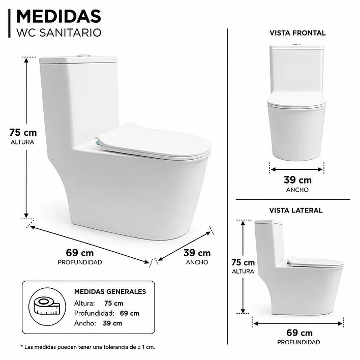 WC One Piece Design 2045 Joytek Descarga a Piso 30 cm Blanco  9