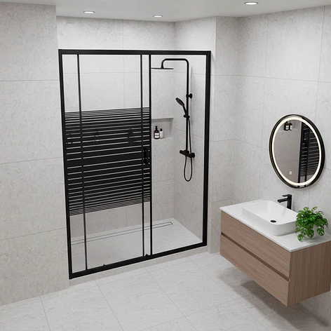 Mampara Fija de Ducha Strava 120 x 185 cm Líneas negras (2 Vidrios) 3