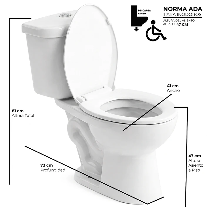 WC Two Piece Joytek para Discapacitados (Altura Ajustada) Descarga a Piso 30 cm 1