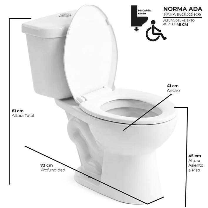 WC Two Piece Joytek para Discapacitados (Altura Ajustada) Descarga a Piso 30 cm 1